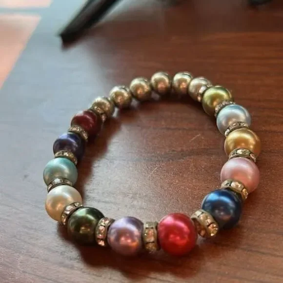 Colorful Beaded Stretch Bracelet w Rhinestones - Picture 3 of 3